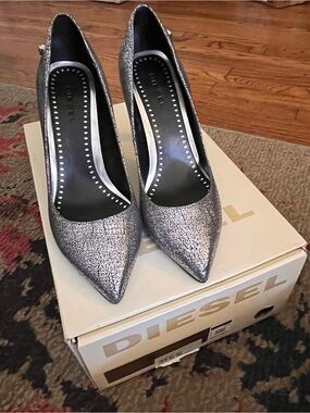 Diesel Metallic Textured Pointed-Toe Pumps